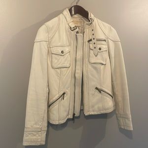 Michael Kors leather motorcycle moto jacket ivory XS